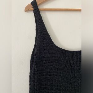 Vince Womens Textured Square Neck Midi Dress Sleeveless Size M Black Stretch